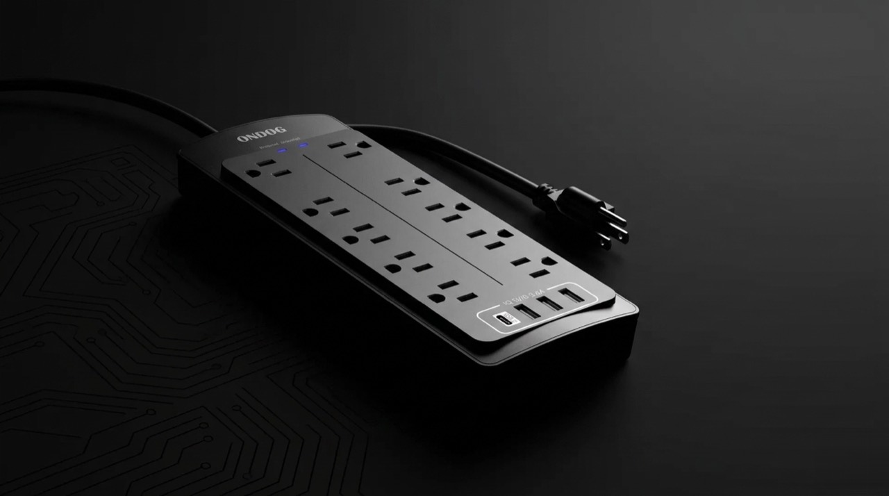 PlugZeno power strip on a dark surface